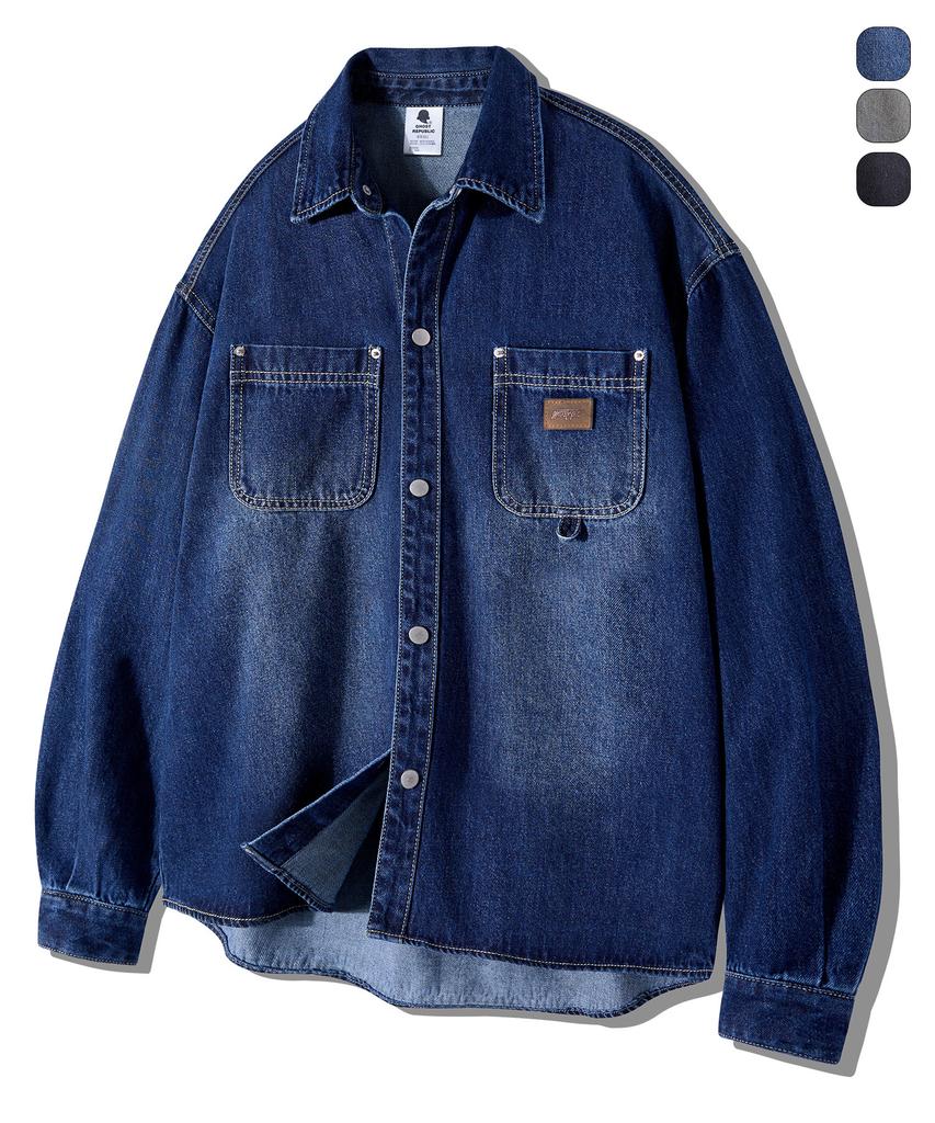 GHOST REPUBLIC Vintage Washed Double Pocket Denim Shirt 3 Colors Gls-716