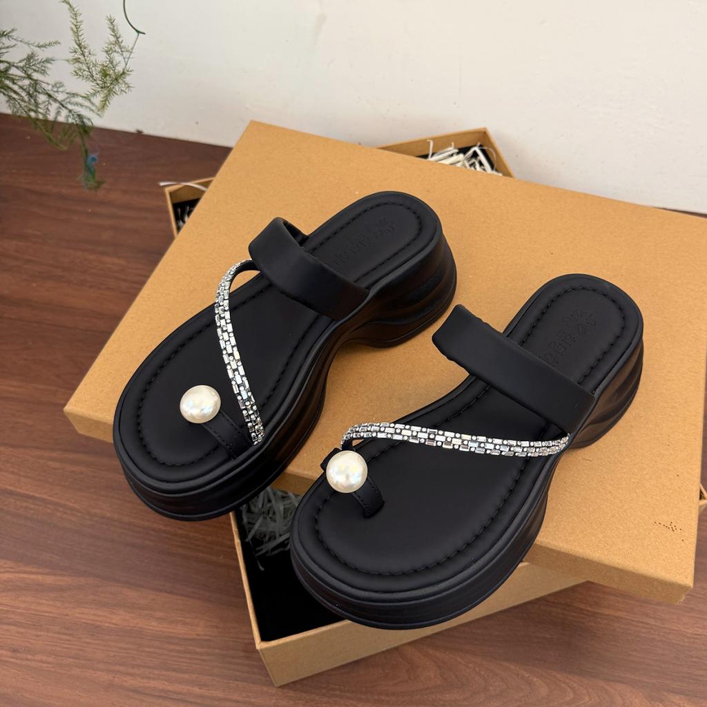 Fashion Women's Summer Outdoor Wear French Style Thick Bottom Heightening Anti-Slip Easy To Match Slides Fashionable Slip-On Sandals