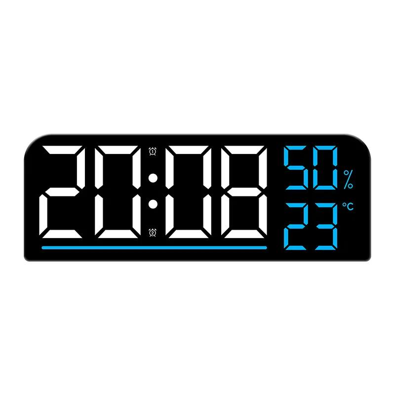 Large Screen LED Digital Wall Clock Time Temperature Humidity Display 2-Alarms Clocks Brightness Adjustable Electronic Clock