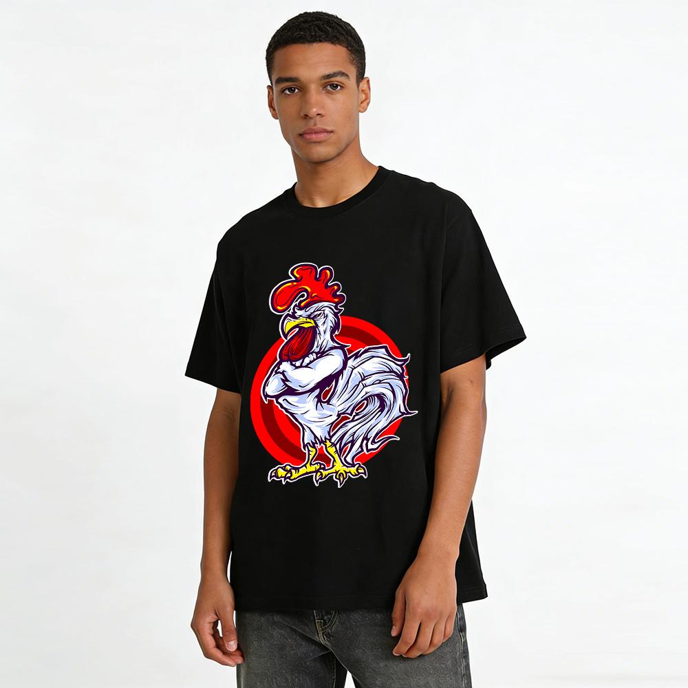 Cool Muscular Rooster Print Trendy Unisex Casual Short Sleeve Pure cotton T-shirt