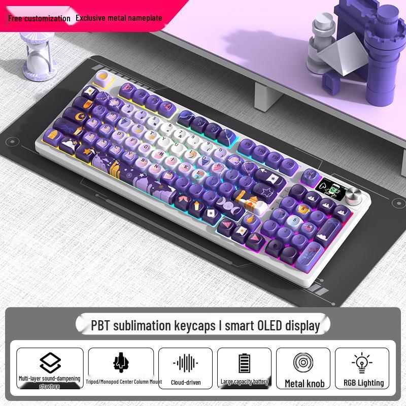 98-клавишная RGB беспроводная Bluetooth механическая клавиатура с тройным режимом - Игровая, для киберспорта и офиса, с настраиваемым экраном