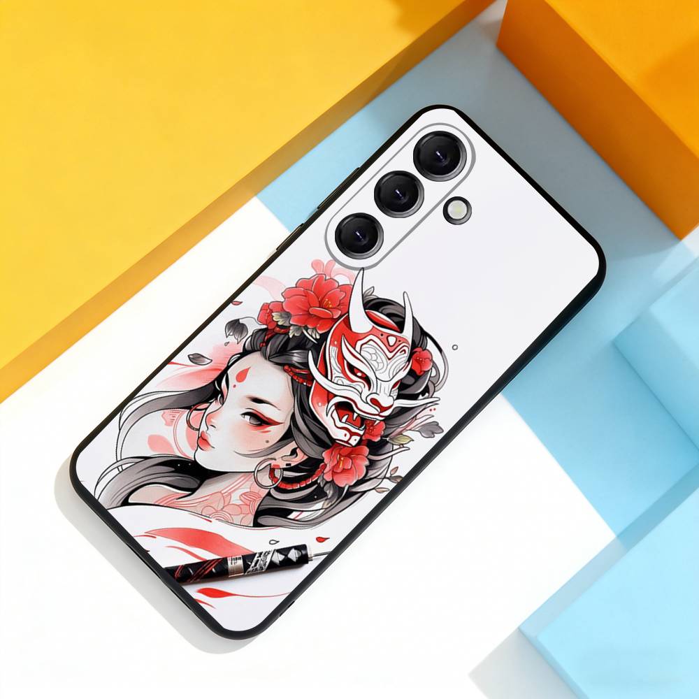 Samurai Warrior Geisha Cool Phone Case For Samsung Galaxy A 73,72,51,53,52,71,22,5G,Note,J7,8,9 Soft Precise Hole Black Cover