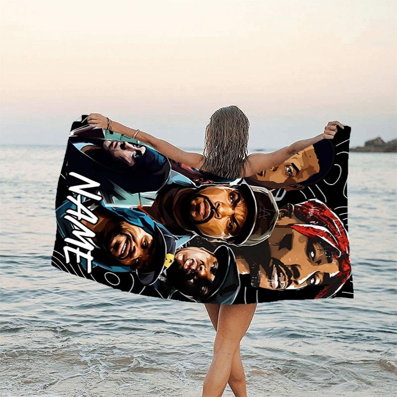 1pc Rapper2 Beach Towel with Custom Name, Beach/Swimming/Bath/Picnic/Camping Towel, Suitable for Seaside Beaches
