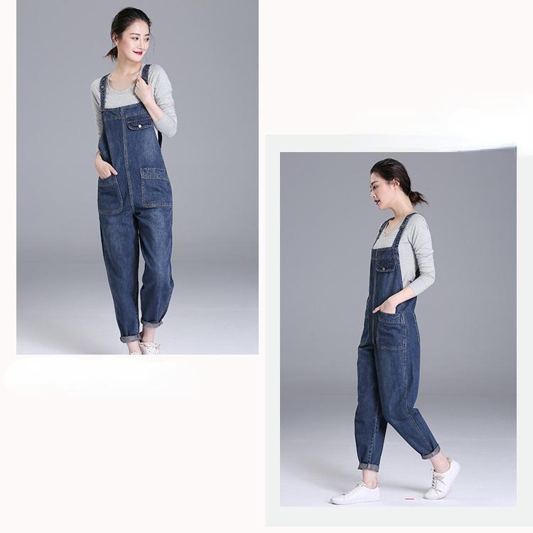 Women Casual Denim Jumpsuit Overalls Fashion Streetwear Casual High Waist Pockets Front Full Length Romper Playsuit Plus Size