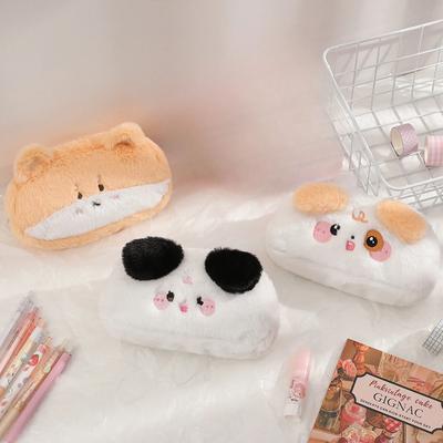 Милый мультяшный щенок плюшевая сумка для карандашей Kawaii Furry большая вместимость детский канцелярский чехол для ручек школьные принадлежности для девочек мягкая косметичка