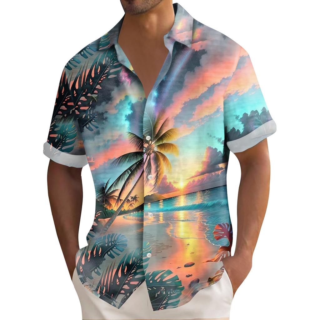 Гавайская рубашка для мужчин, мужские винтажные рубашки для боулинга на пуговицах, летняя пляжная рубашка с коротким рукавом