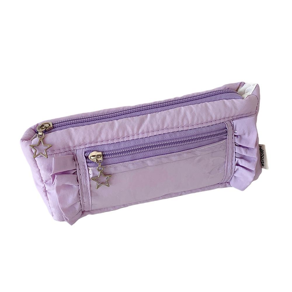 Ruffled Edge Ruffled Pencil Case Star Zipper Pencil Pouch Korean Ruffled Stationery Bag  Office