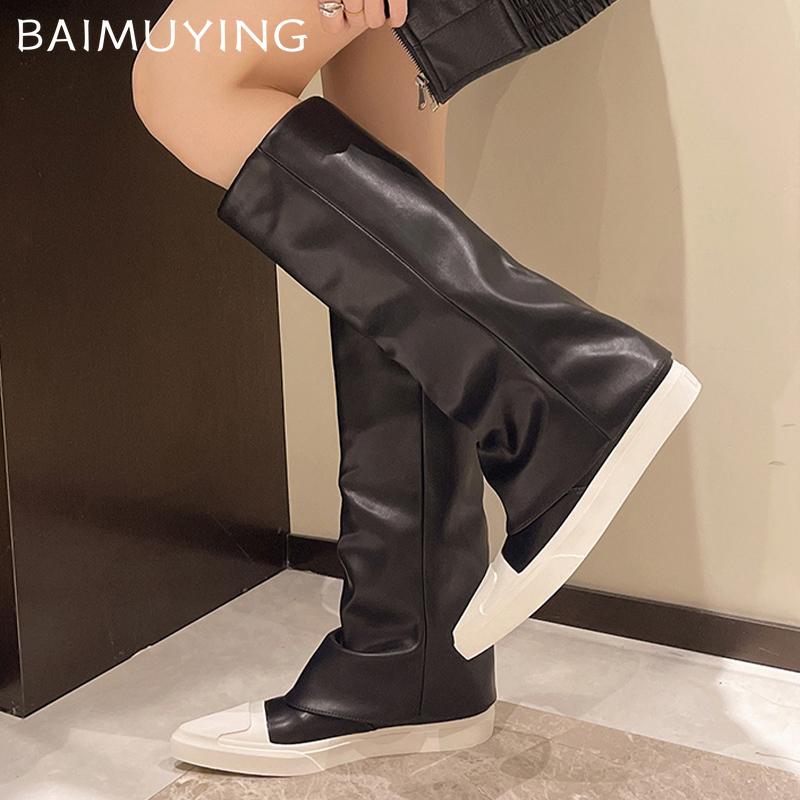 Женские ботильоны на плоской подошве с острым носком из кожи, модная зимняя обувь 2025 года, дизайнерские гладиаторы, высокие мотоциклетные ботинки до колена