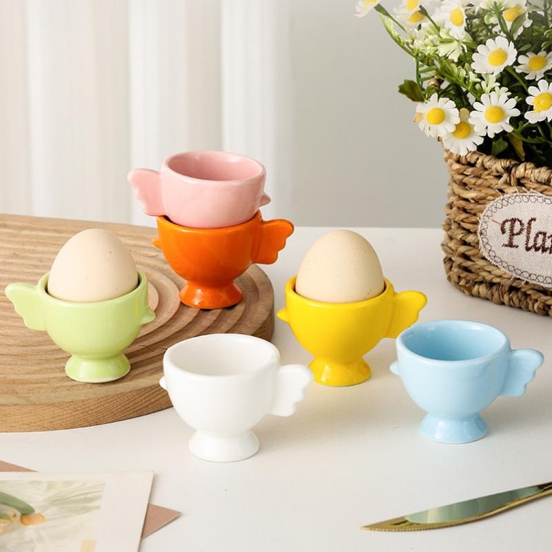 Egg Cup Heightened Base Solid Color Non-Slip Handle Good Grip Makeup Sponge Holder Mini Breakfast Ceramic Egg Holder Dining Room