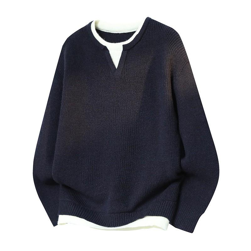 Warm Thick Knit Sweater Men Women Winter Layered Look Oversized Crewneck Long Sleeve