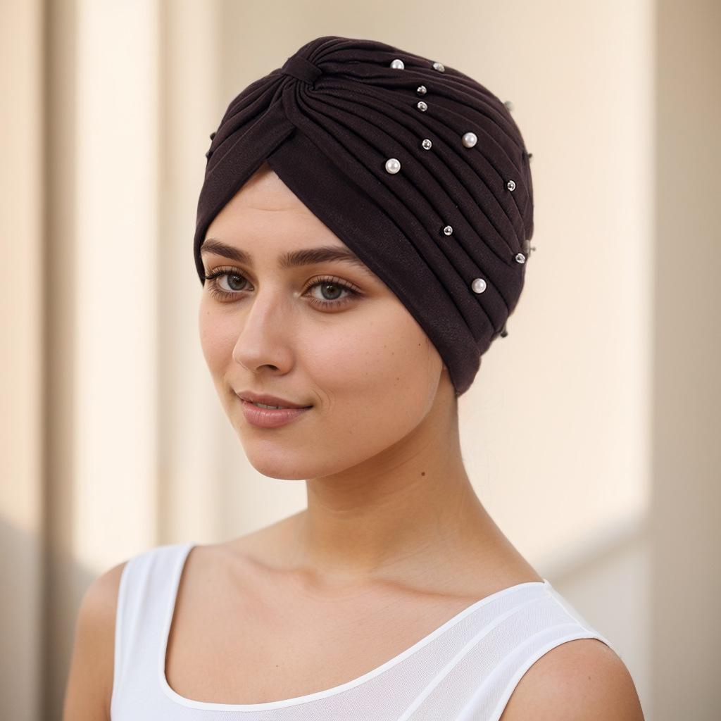 Стильный плиссированный платок-шарф с бусинами цвета арбуза