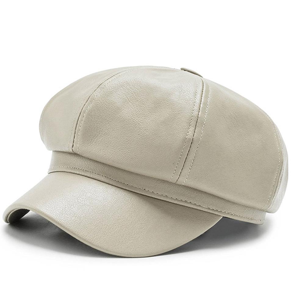 1 шт. Ретро Модная Женская Восьмиугольная Шляпа из ПУ кожи Универсальная Осенне-Зимняя Темпераментная Беретка для Большого Обхвата Головы