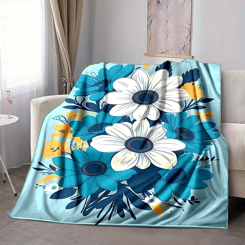 1Pc Floral Bouquet Illustration Flannel Blanket, Soft And Comfortable, Casual Warm, Camping Travel, Christmas, Halloween Xmas Gift. G1113