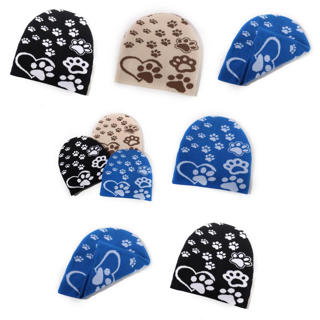 Simple Style Paw Print Knit Hat With Acrylic For Outdoor Activities And Winter Protection
