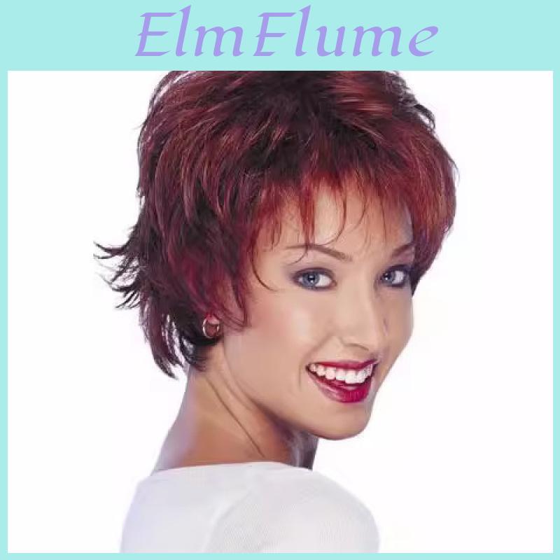 Synthetic Wigs With For Bangs Women Short Natural Wavy Curly Hair Wine Red Daily Party Cosplay Wig Female High Temperature Fiber Wig