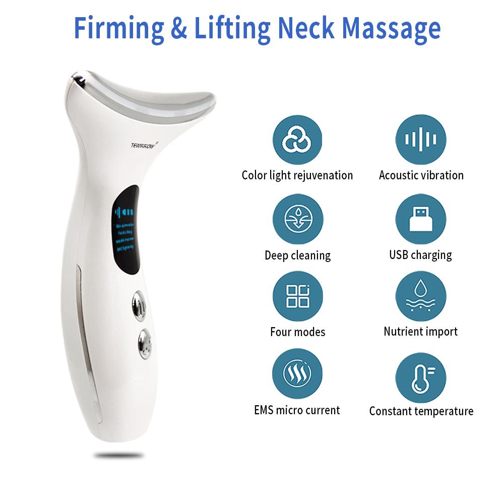 TEWIRROW Массажер для лифтинга шеи и лица Smart Sensing Skin Антивозрастное устройство для лица и шеи с 3 режимами массажа для подтяжки кожи Перезаряжаемый