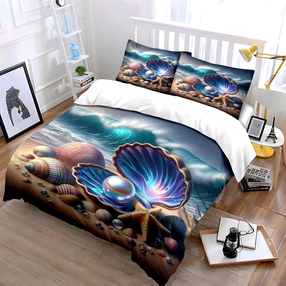 Seashells, pearl, starfish, ocean. Bedding sets Duvet cover sets Duvet covers Pillowcases(1*Duvet Cover 2*Pillowcases without duvet insert)