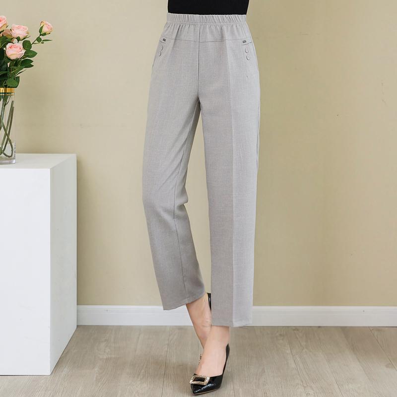 Летние хлопковые льняные прямые брюки женские классические брюки больших размеров с высокой талией