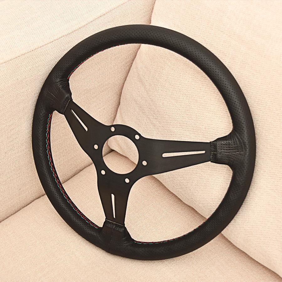 JDM 14inch H Leather Steering Wheel Deep Dish Racing Sports Gaming Steering Wheel For Universal