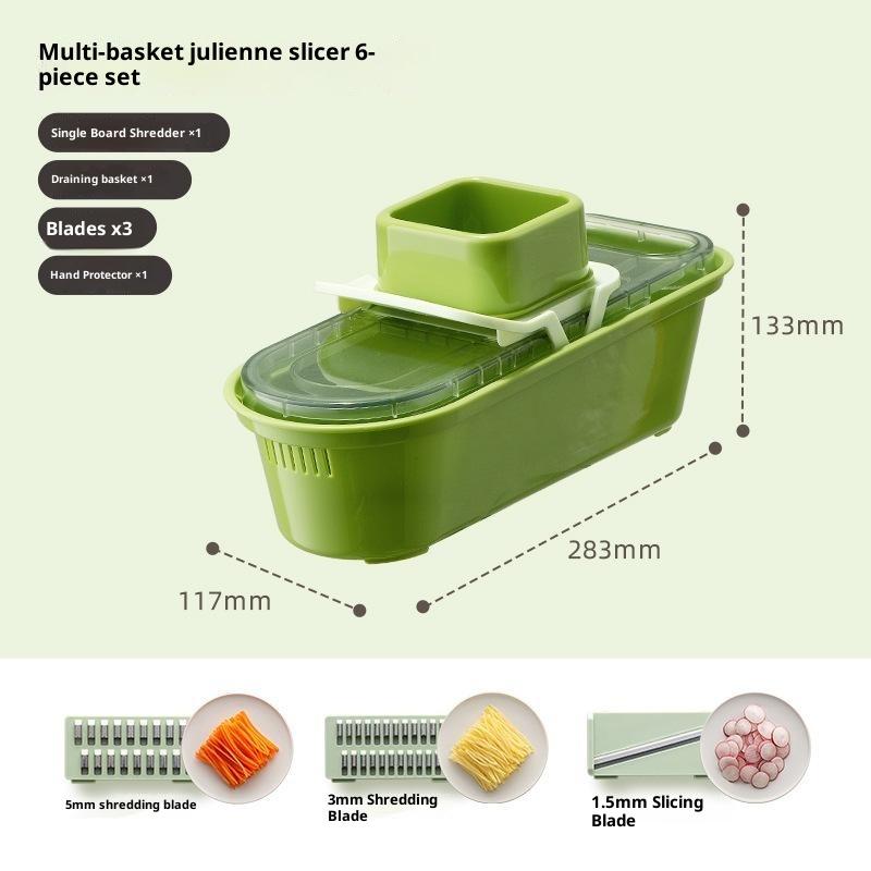 Vegetable Slicer with Collect Basket Potato Shredder Grater Non-slip Base Kitchen Tool for Fast Food Preparation