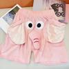 Men Pajamas Pants Cartoon Elephant Decor Elastic Waist Casual Shorts with Reinforced Pockets
