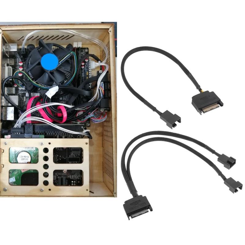 CRJ 15-Pin Male SATA to 1/2 Fan Sleeved Power Adapter Cable 3 Pin/4 Pin Laptop Motherboard CPU Fan Extension Cable