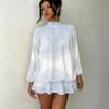 Women's 3D Irregular Texture Print Mock Neck Long Sleeve Dress, Raglan Sleeve Fake Two Piece Mini Dress