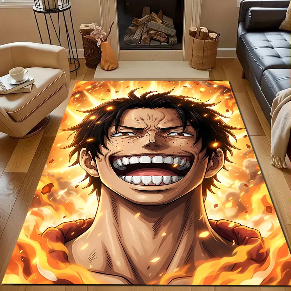 Anime Character in Fiery Aura Patterned carpet, non slip mat suitable for living room and bedroom sofas