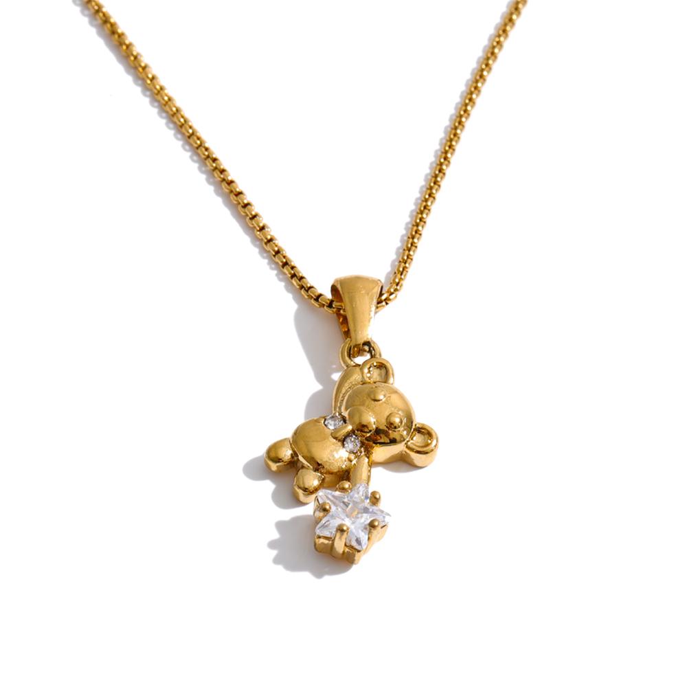 Yhpup Stainless Steel Bear Bling Star CZ Zirconia Drop Charm Necklace for Women 2026 Arrivals Stylish Cute Waterproof Jewelry