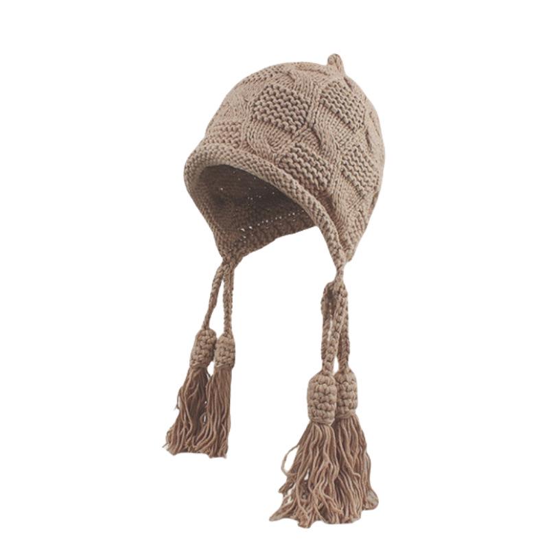 Festive Red Tassel Beanie - Women's Autumn/Winter Ear Protection Hat for Christmas and New Year