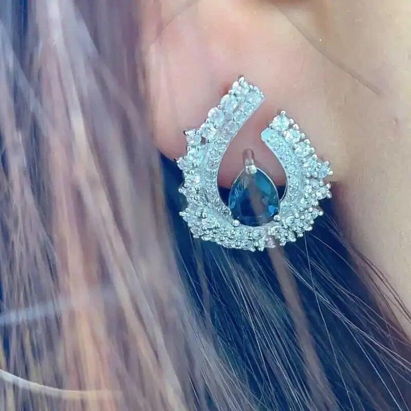 Женские серьги SACEGEMS, стерлинговое серебро 925 пробы, 5*7 мм, серьги-гвоздики с натуральным лондонским синим топазом, ювелирные изделия для свадебной вечеринки