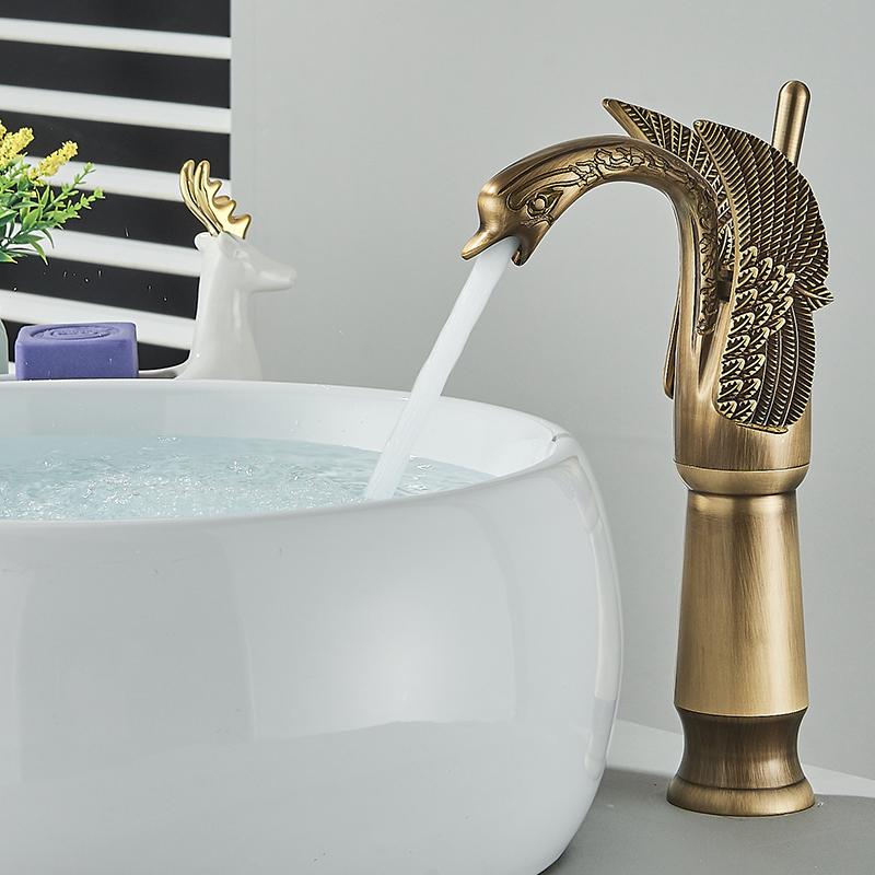 Золотой смеситель для раковины, крепление на палубу, раковина, короткие смесители в форме лебедя, раковина с одной ручкой, смеситель для горячей и холодной воды
