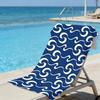 Japanese Wave Pattern Beach Towel – Oversized Quick Dry Sand Free with Navy Blue & Cream Print