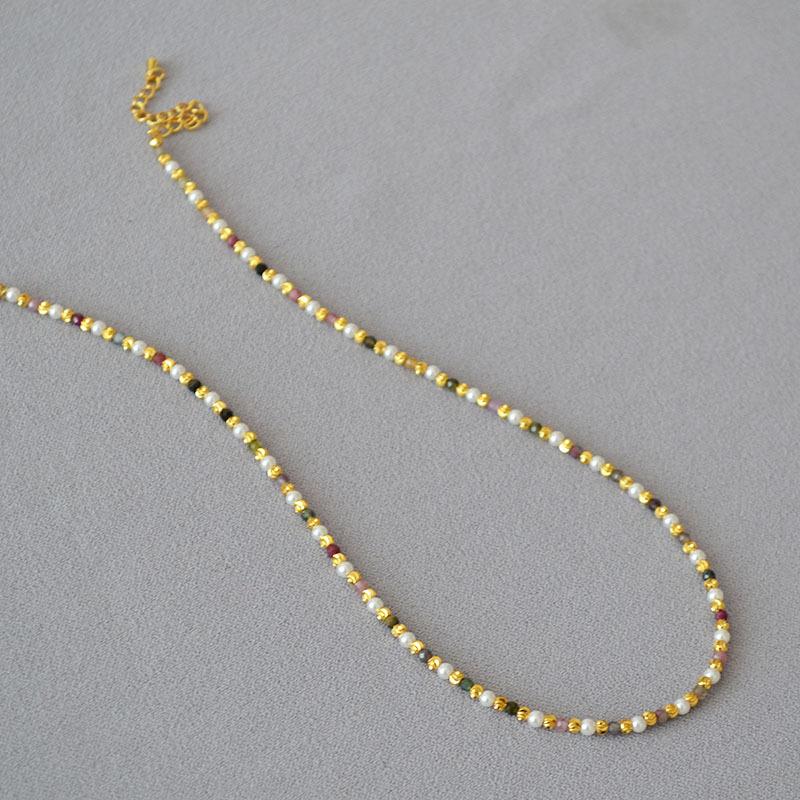 Французская ниша Элегантный жемчужный цветной турмалин настоящий камень бисер простой темперамент изящное ожерелье ключичная цепочка для женщин