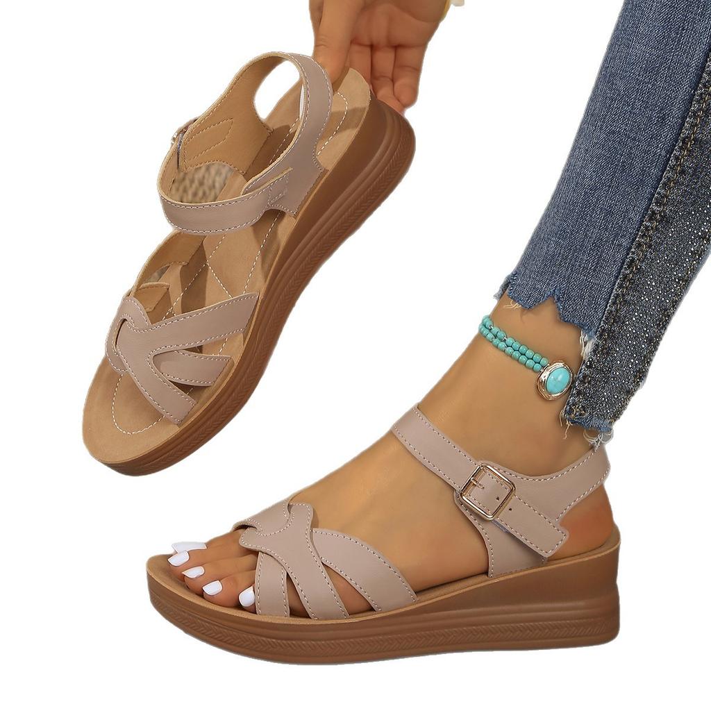 Модные женские сандалии на массивной платформе Лето 2025 Сандалии-клинья с ремешком на пряжке для женщин Толстая подошва Нескользящие Пляжные сандалии для женщин