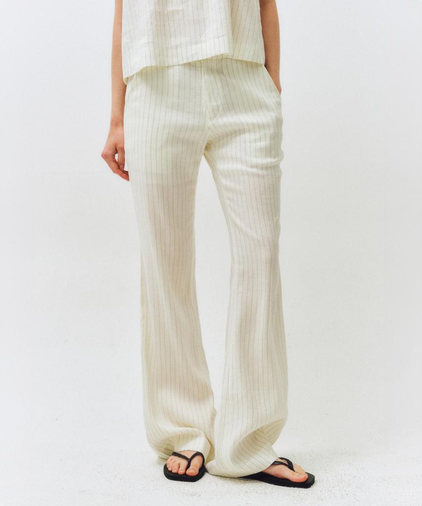CITTA Linen Pin Stripe Bootcut Pants_Ctb550(White)
