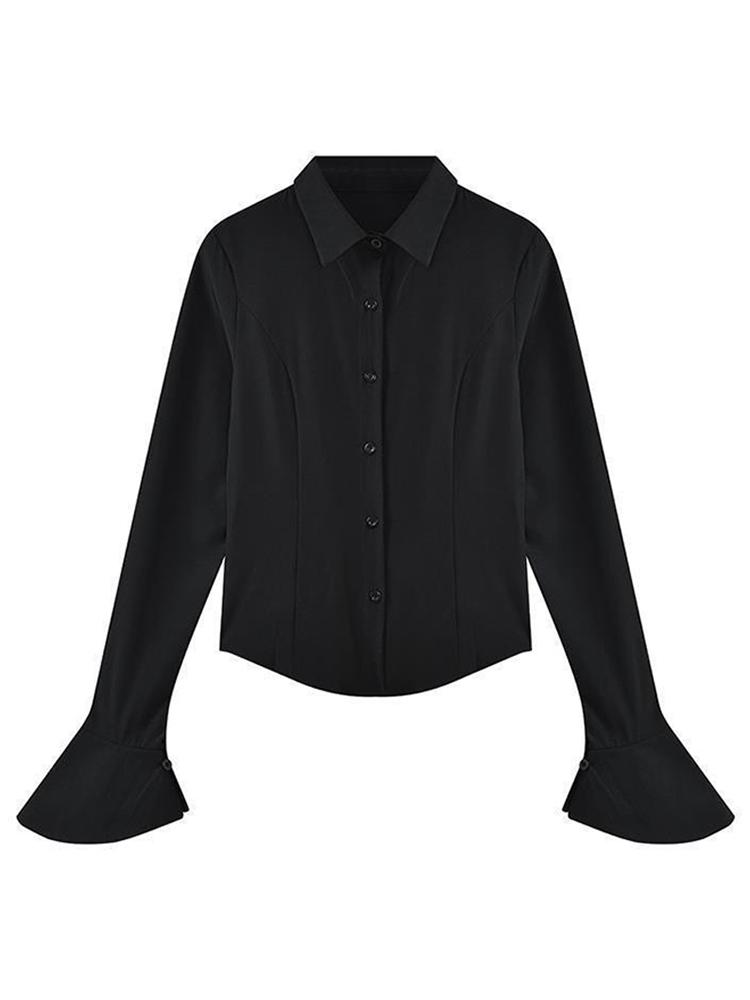 Тонкая женская рубашка с расклешенными рукавами, однобортная однобортная туника с отворотом и повязкой на спине, весенние женские блузки