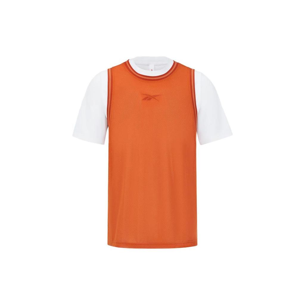Reebok Hoop 2 In 1 Vest Color Block Knitted Short Sleeve T-Shirt Unisex Tops Orange 23RCS423UGJ1