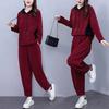 Large Casual Hooded Fashion Set Autumn New Item Thick Corduroy Large Size Flesh Covering Slimming and Casual Two-piece Set