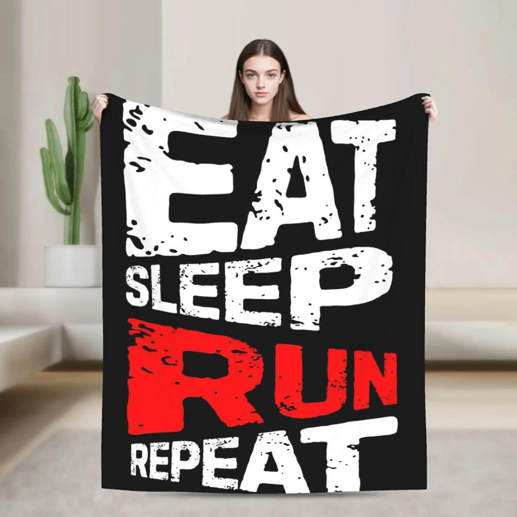 Eat Sleep Run Repeat Flannel Throw Blanket Soft Warm Bedspread for Bedroom Picnic Gift Custom Quality Blanket