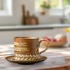 Espresso Cup with Saucer Rustic Coffee Mug 220ml Tea Latte Juice for Office Home Kitchen