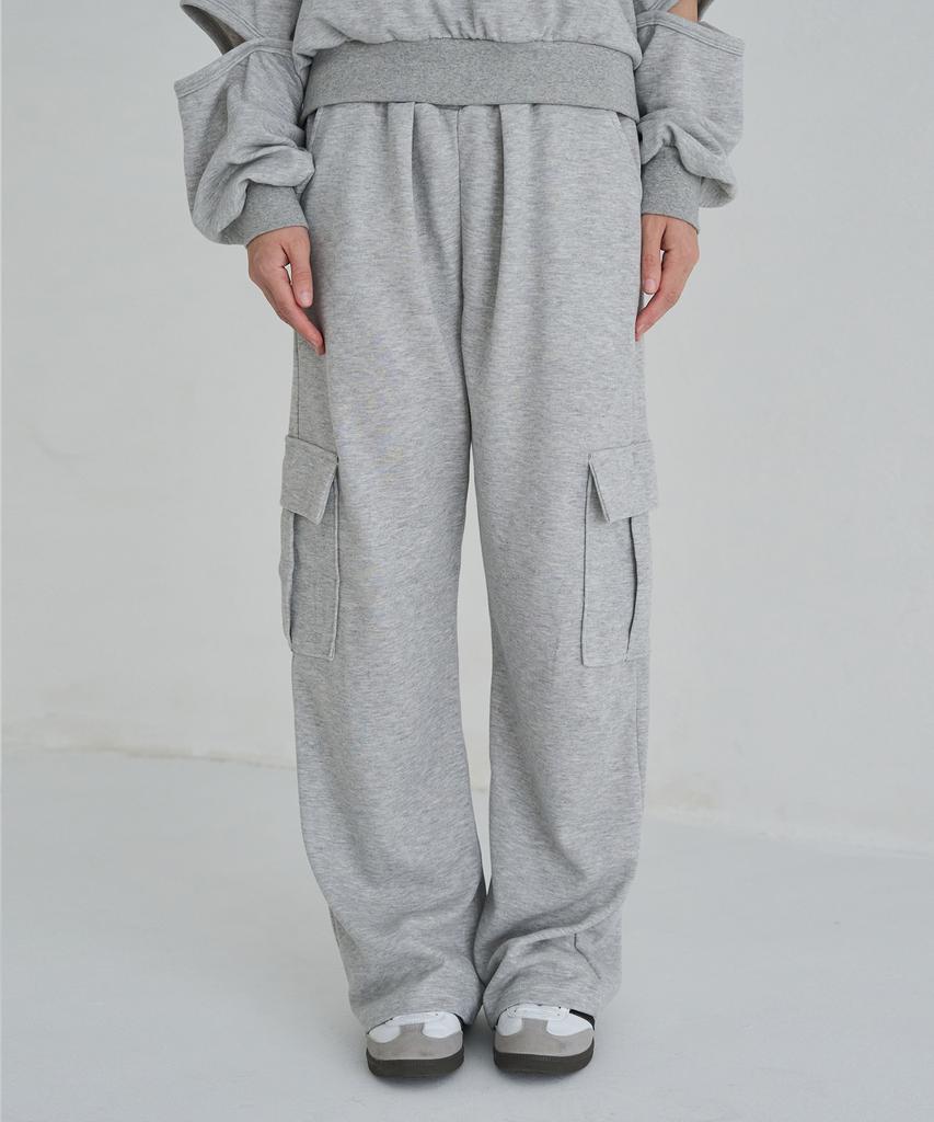 5OML Single-Pleat Wide Cargo Sweatpants (Melan Grey)