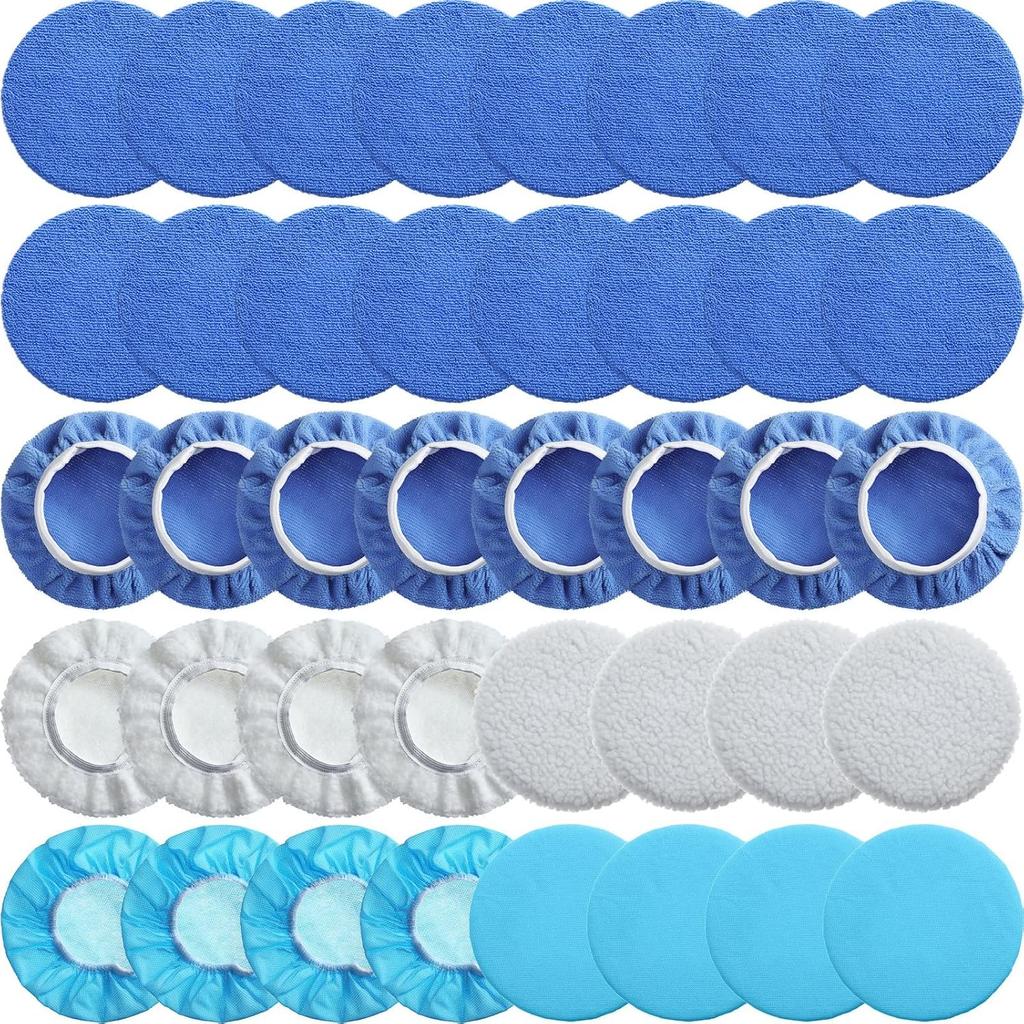 Mudder 40 Pieces Buffer Pads Cover Car Polisher Bonnet Orbital Buffer Bonnets Microfiber Waxers Bonnet Set Including 24 Microfiber 8 Plush 8 Non
