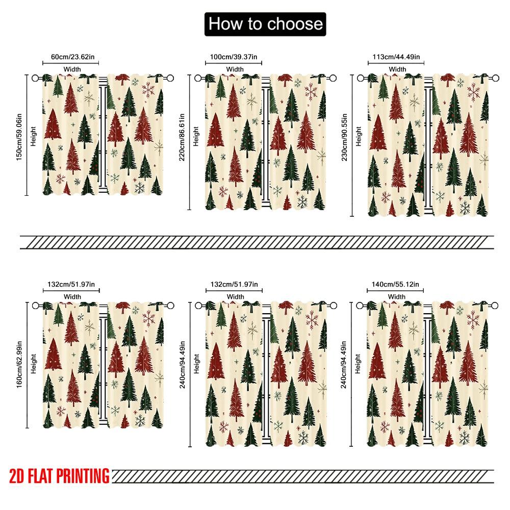2pcs,2D plane printing Curtain Popular Christmas Trees Snowflakes Holiday (3) Durable 100% Polyester Fabric (without rod)