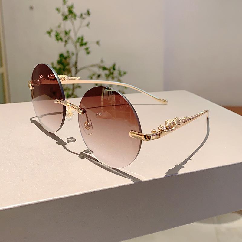 Круглые солнцезащитные очки без оправы Новинка моды Винтажные градиентные многоцветные линзы Женские трендовые дизайнерские солнцезащитные очки класса люкс