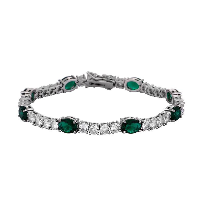 Factory Hot Sell Brass 6mm Hip Hop Jewelry Alternating Oval&Round Zircon Couple Style Fashion Luxury Tennis Bracelet