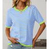 Женская модная свободная футболка с круглым вырезом в полоску с коротким рукавом и цветным узором