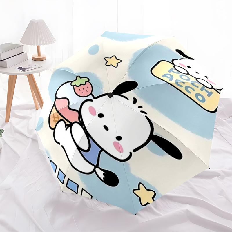1pc Pochacco Ice Cream Cone Automatic Folding Umbrella - Portable 3-Fold Design with 8-Bone Iron Frame, Perfect for Outdoor Use, Festive Gifts, Travel