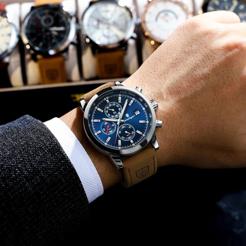 Роскошные модные мужские часы с датой, водонепроницаемые, светящиеся, хронограф, мужские спортивные, стильные, кожаные, кварцевые часы для мужчин