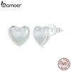Bamoer 925 Sterling Silver Romantic Love Stud Earrings White Shell Heart Earrings for Women Valentine's Day Fine Jewelry Gift